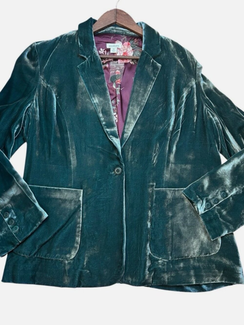 NEW Sundance Catalog Velvet Blazer Womens 16 Floral Lined Green Jacket Boho - Picture 2 of 8